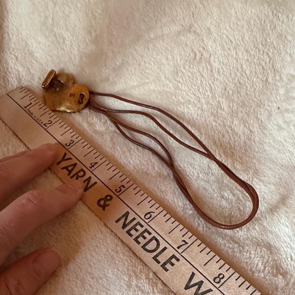 Gold Heart Pendant Necklace with Leather Brown Cord Crystal accent - Picture 4 of 11